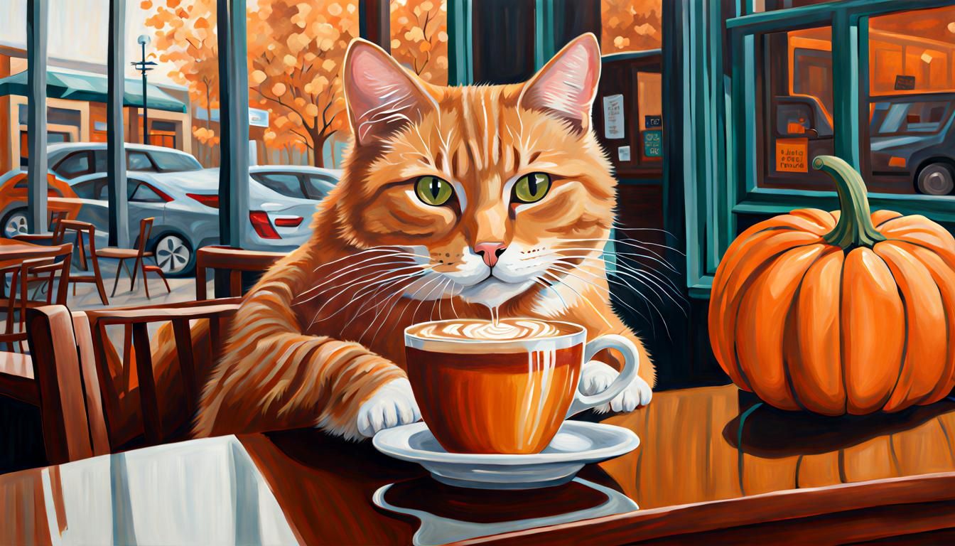 Cat Enjoying Latte: Painting Inspired by Ford Maddox Brown