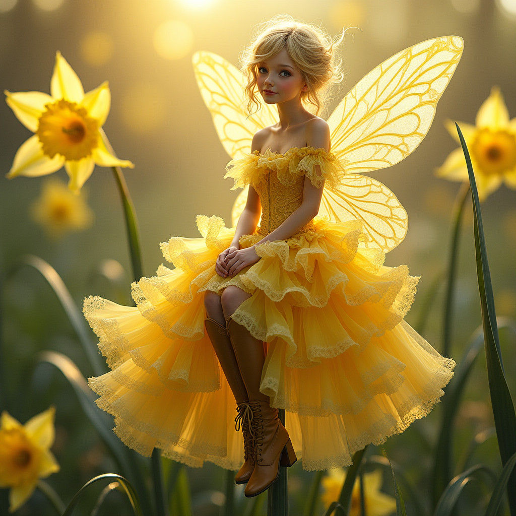 Daffodil Fairy in Haute Couture Gown at Sunrise