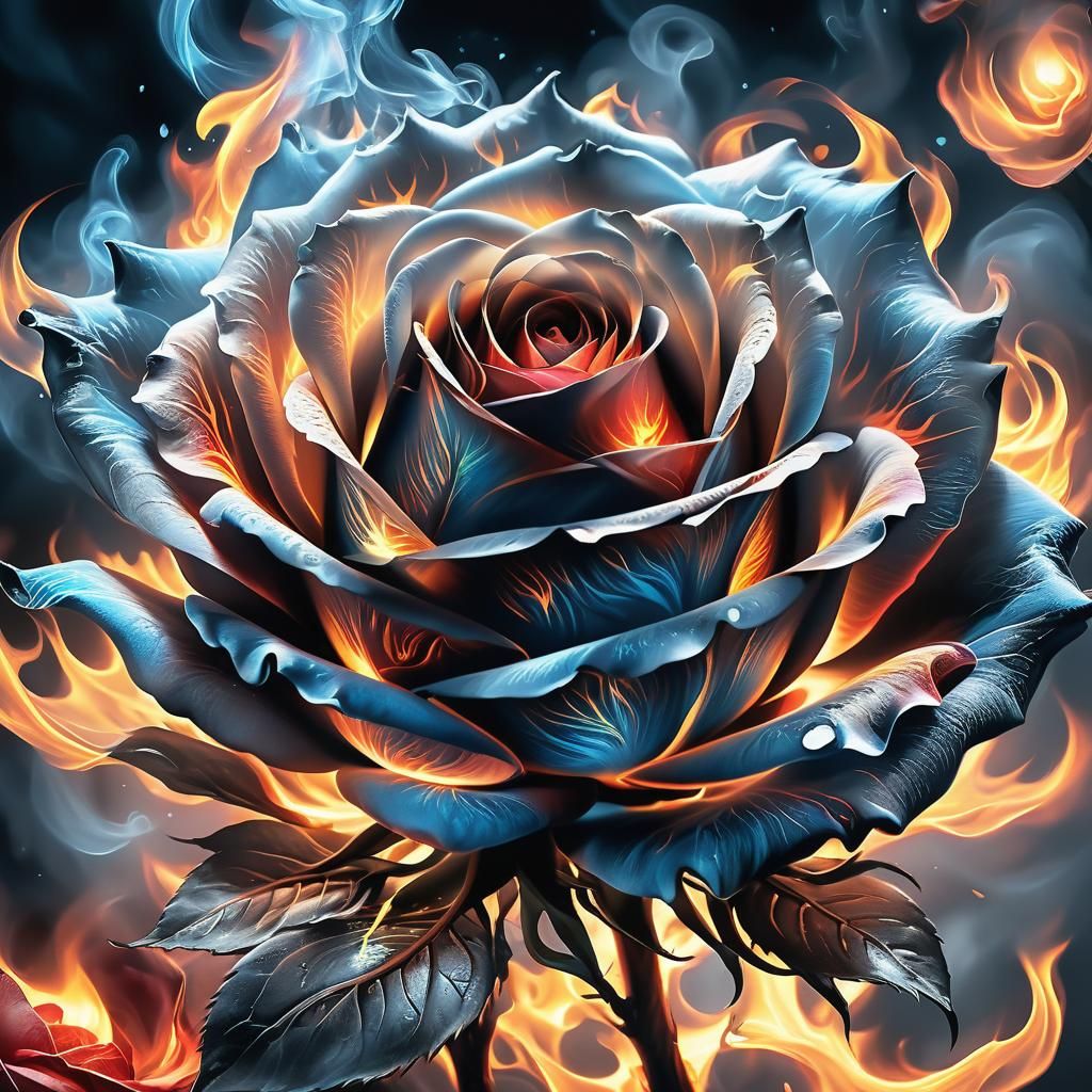 Fiery Rose: Surreal Dreamlike Fantasy Art