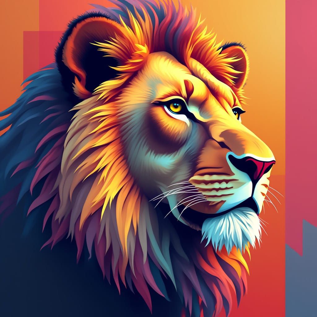 Surreal Cubist Lion's Head in Bright Fauvist Colors