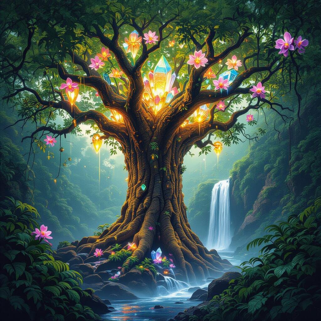 Ceiba Tree with Glowing Crystals in El Yunque Rainforest