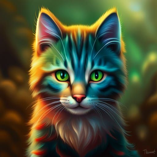 Adorable Red Kitten Face in Digital Painting Style