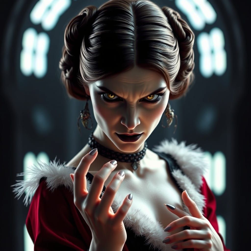 Haunted Dark Princess with Cinnamon Buns Hair in a Sinister,...