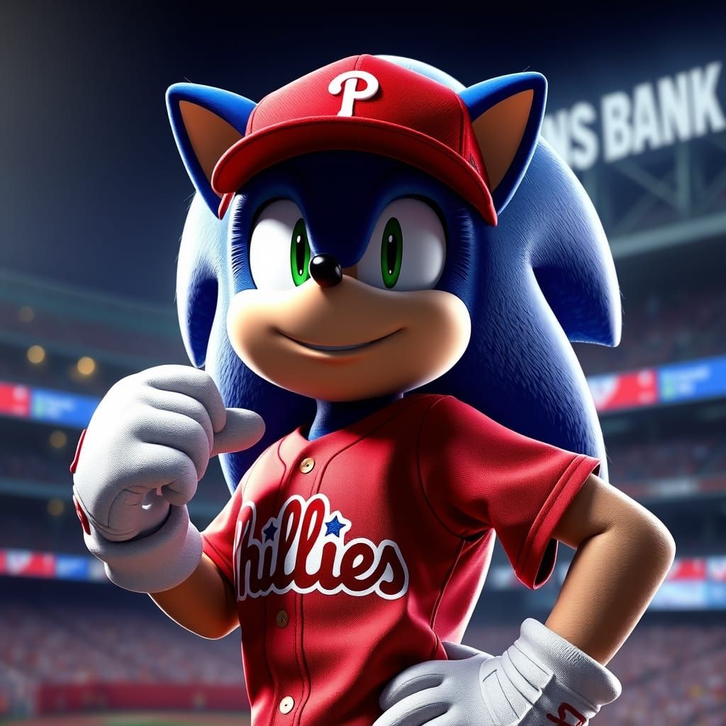 Sonic as a Phillies Hero in Dynamic Portrait