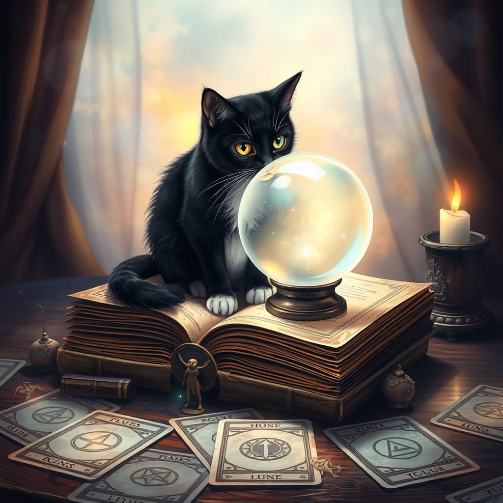Mystical Cat Gazing into Crystal Ball in Astral Style
