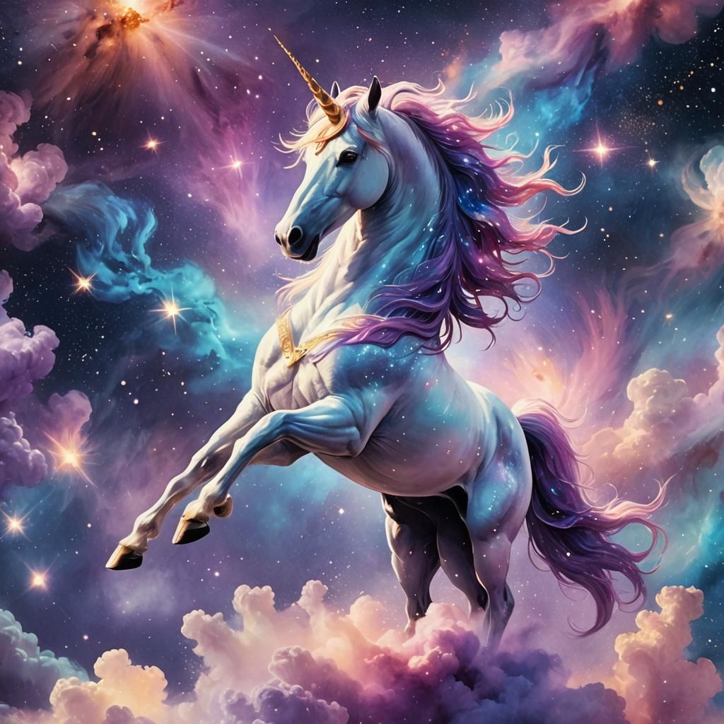 Unicorn in Space: Dreamy Watercolor Concept Art