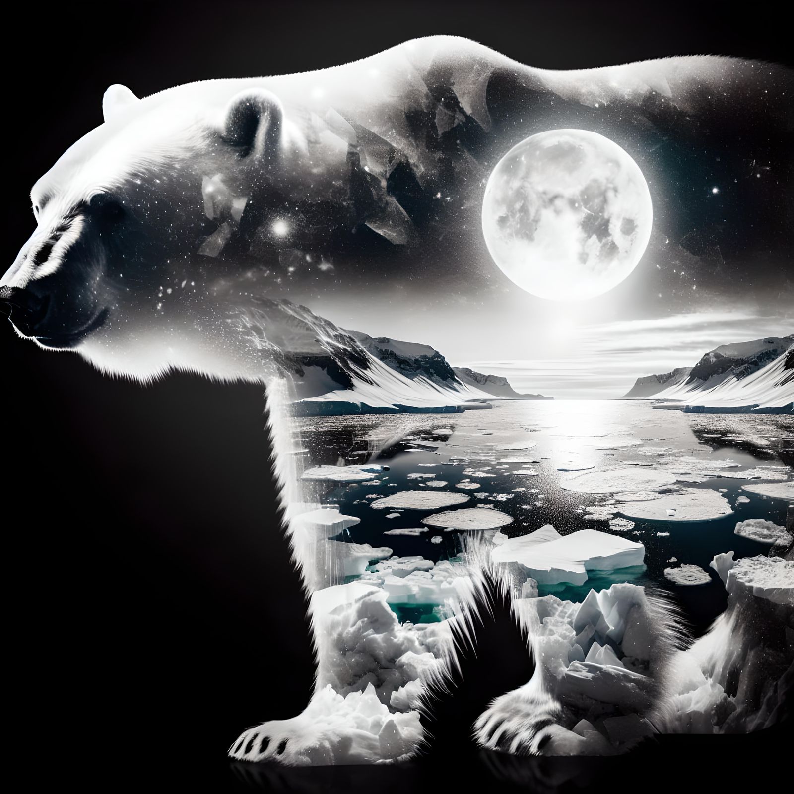 Polar Bear Silhouette: Arctic Ocean Double Exposure