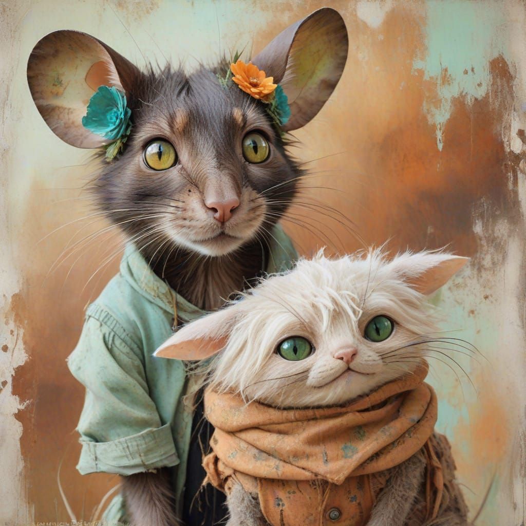 Whimsical Town Mouse Portrait in Earthy Tones