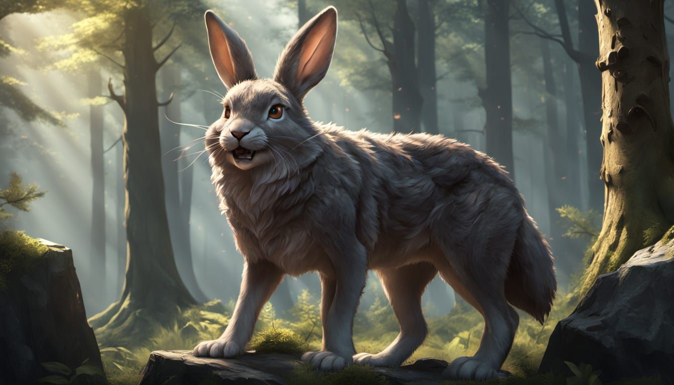 Laughing Bunny Boy in Forest Clearing