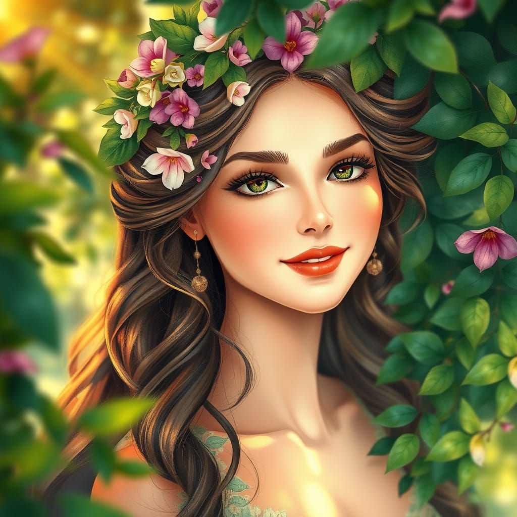 A Vibrant, elegant woman at a garden.