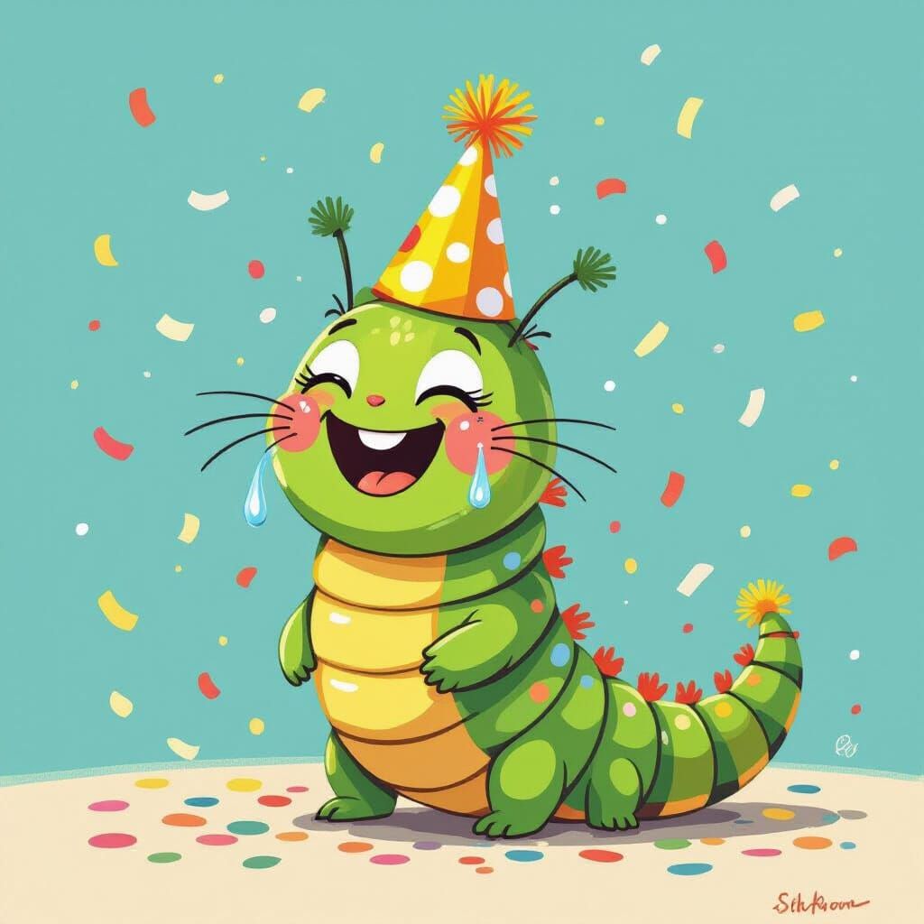 Joyful Caterpillar Celebrates in Beatrix Potter Style