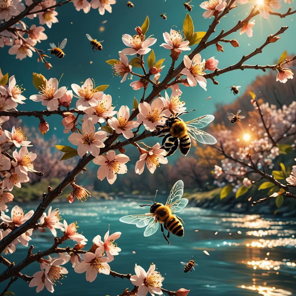 Blossoming Cherry Branch Concept Art in Macro Photography