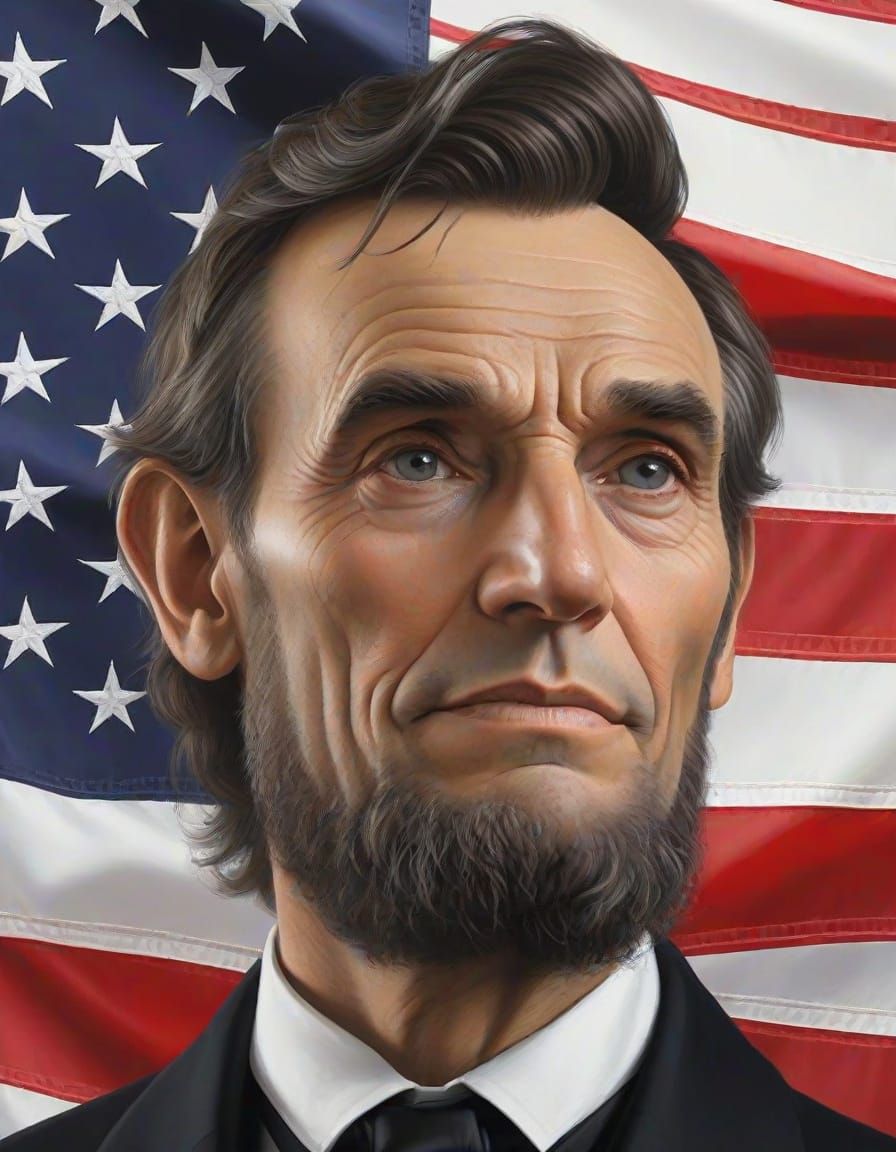 Hyperrealistic Portrait of Abraham Lincoln with US Flag