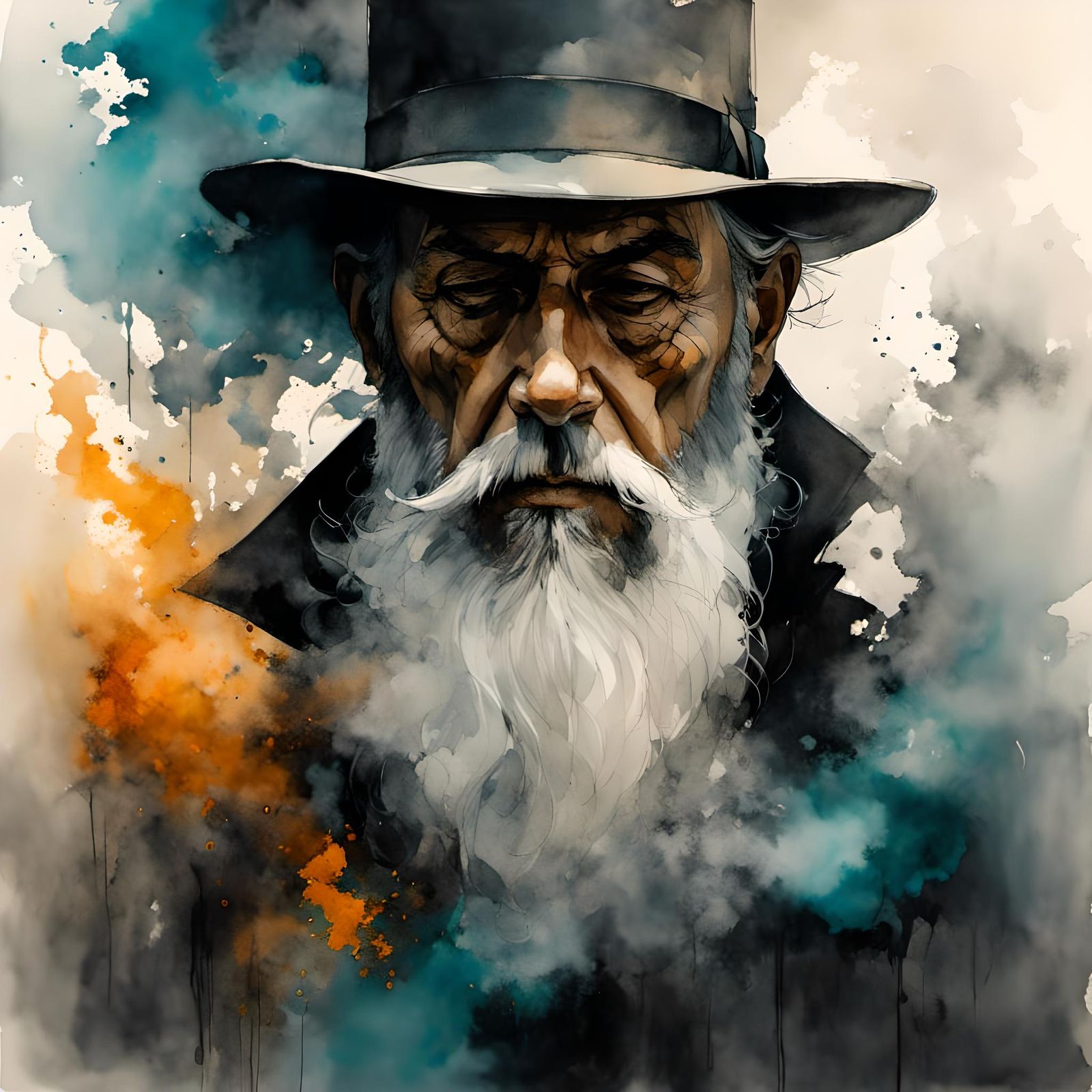 Man with Beard Smoking Cigar: Hyperrealistic Art