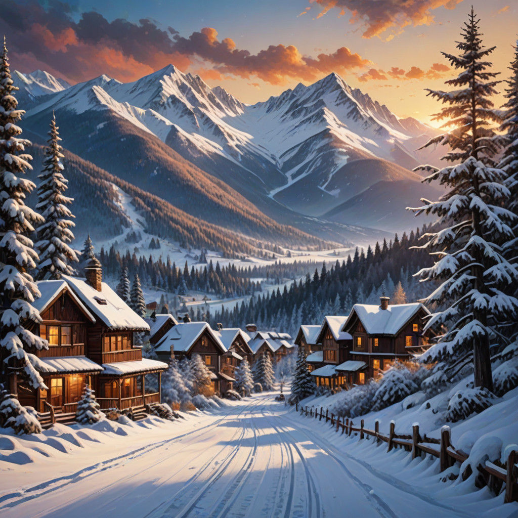 Winter Wonderland Scene in Vibrant Oil Painting Style