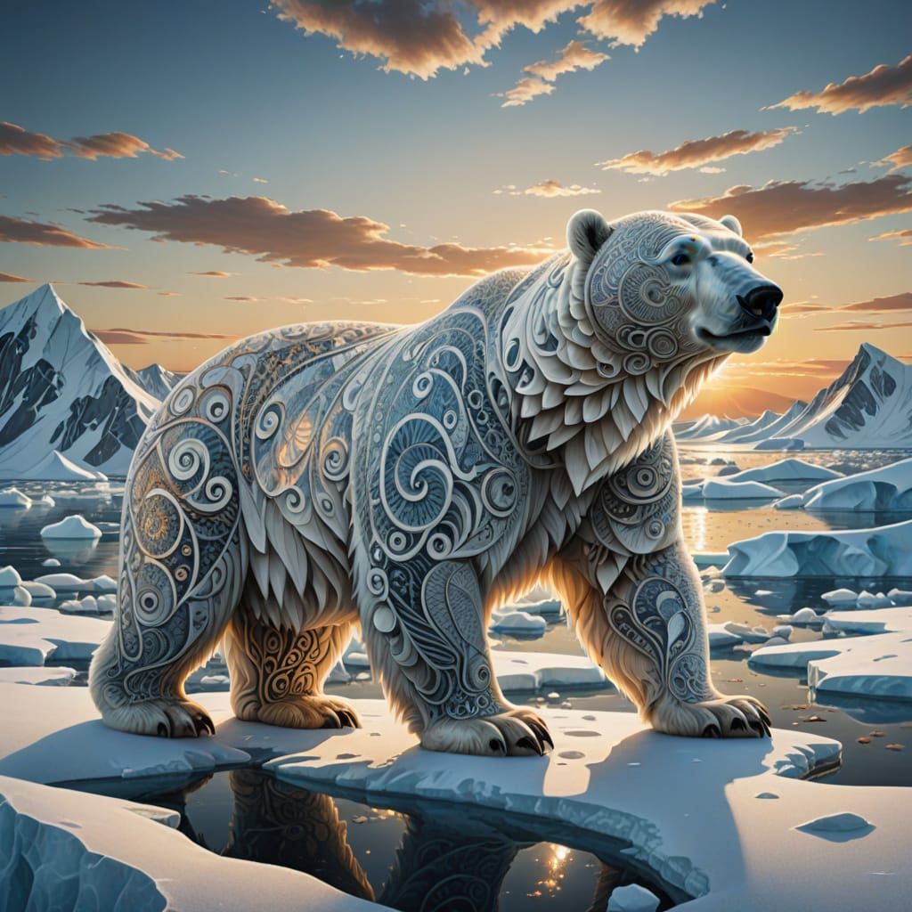 Abstract Polar Bear Art with Zentangle Patterns
