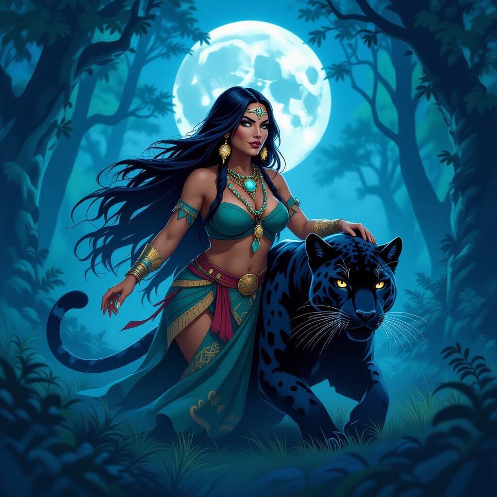 Shaman Shapeshifting into Jaguar in Mystical Forest