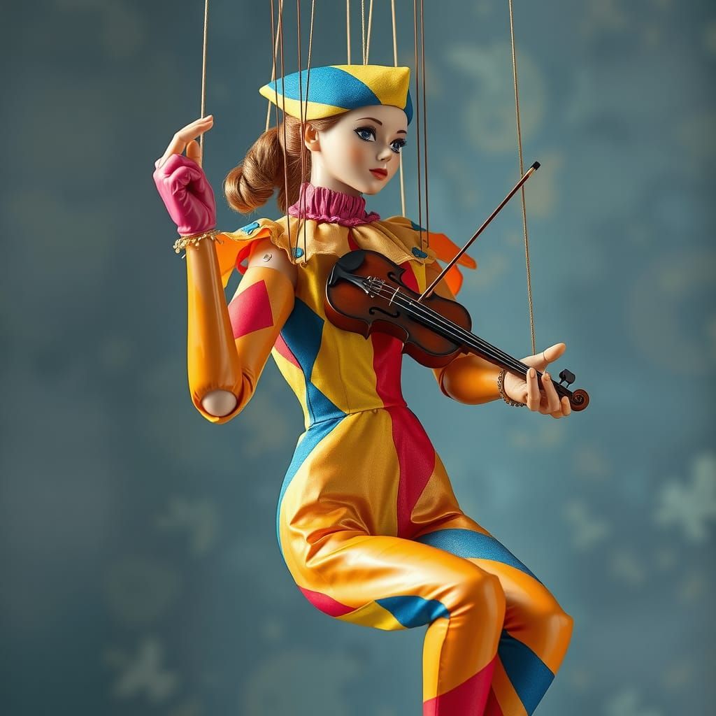 Vibrant Marionette with Violin in Art Nouveau Style