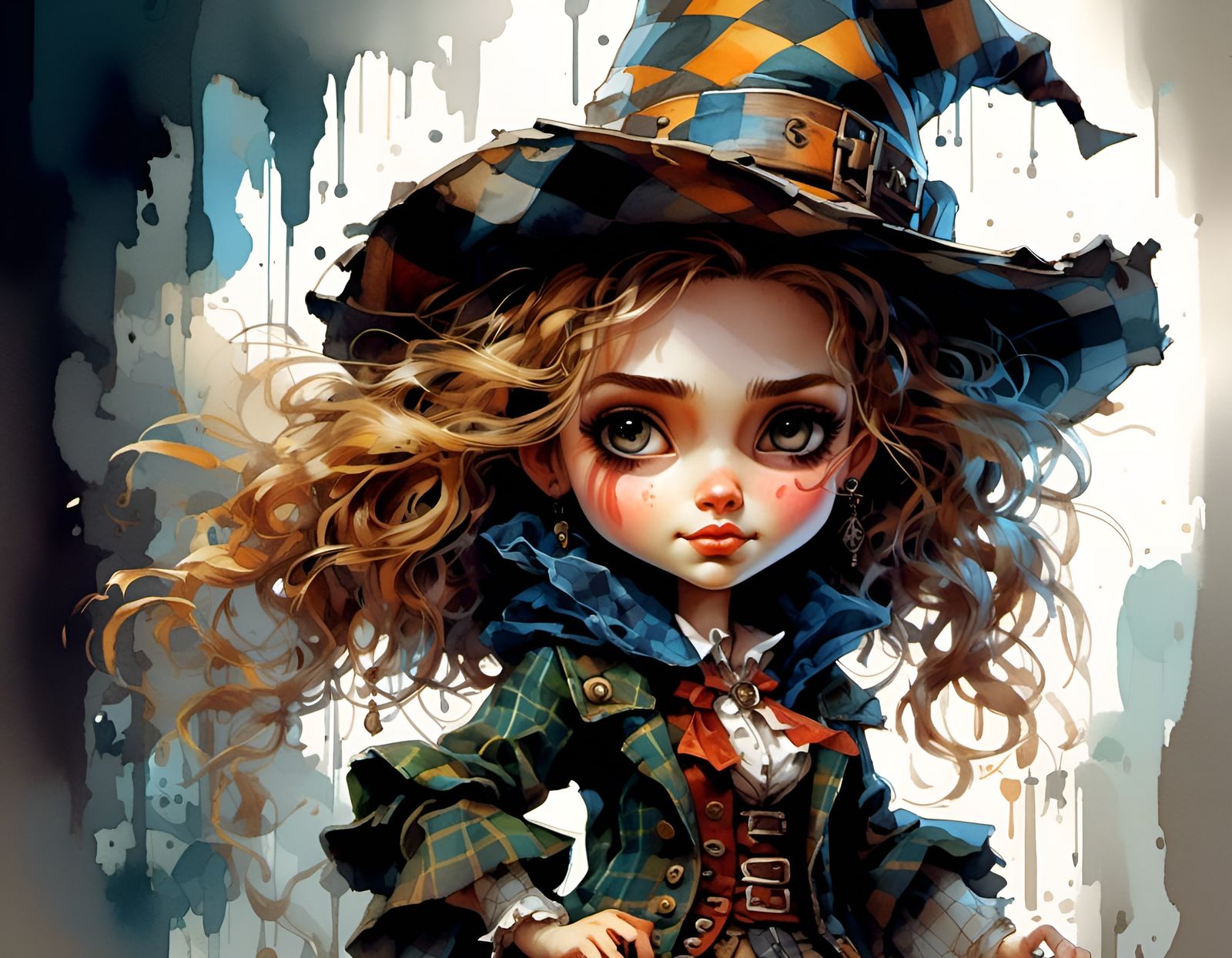 Chibi Sorceress in Steampunk Checkered Outfit