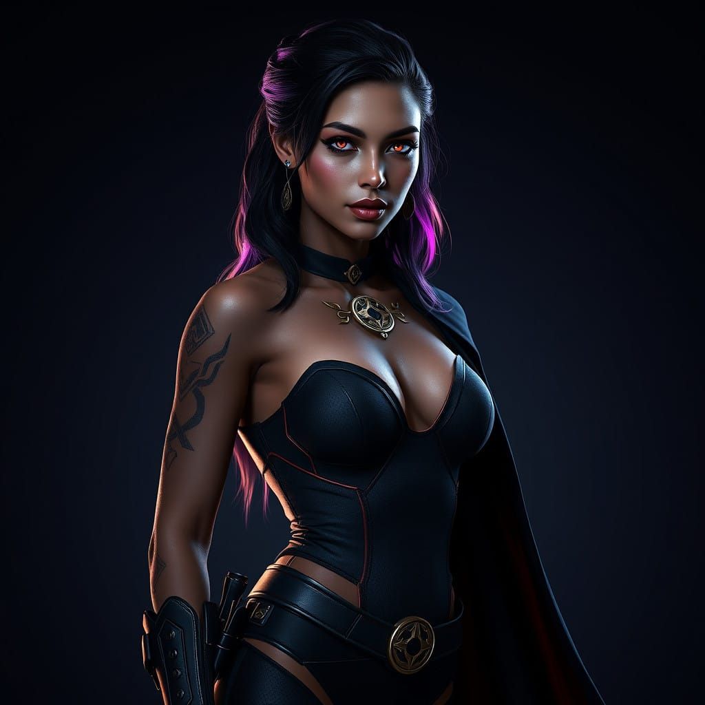 Confident Zeltron-Mirialan Hybrid Woman in Opalescent Armor