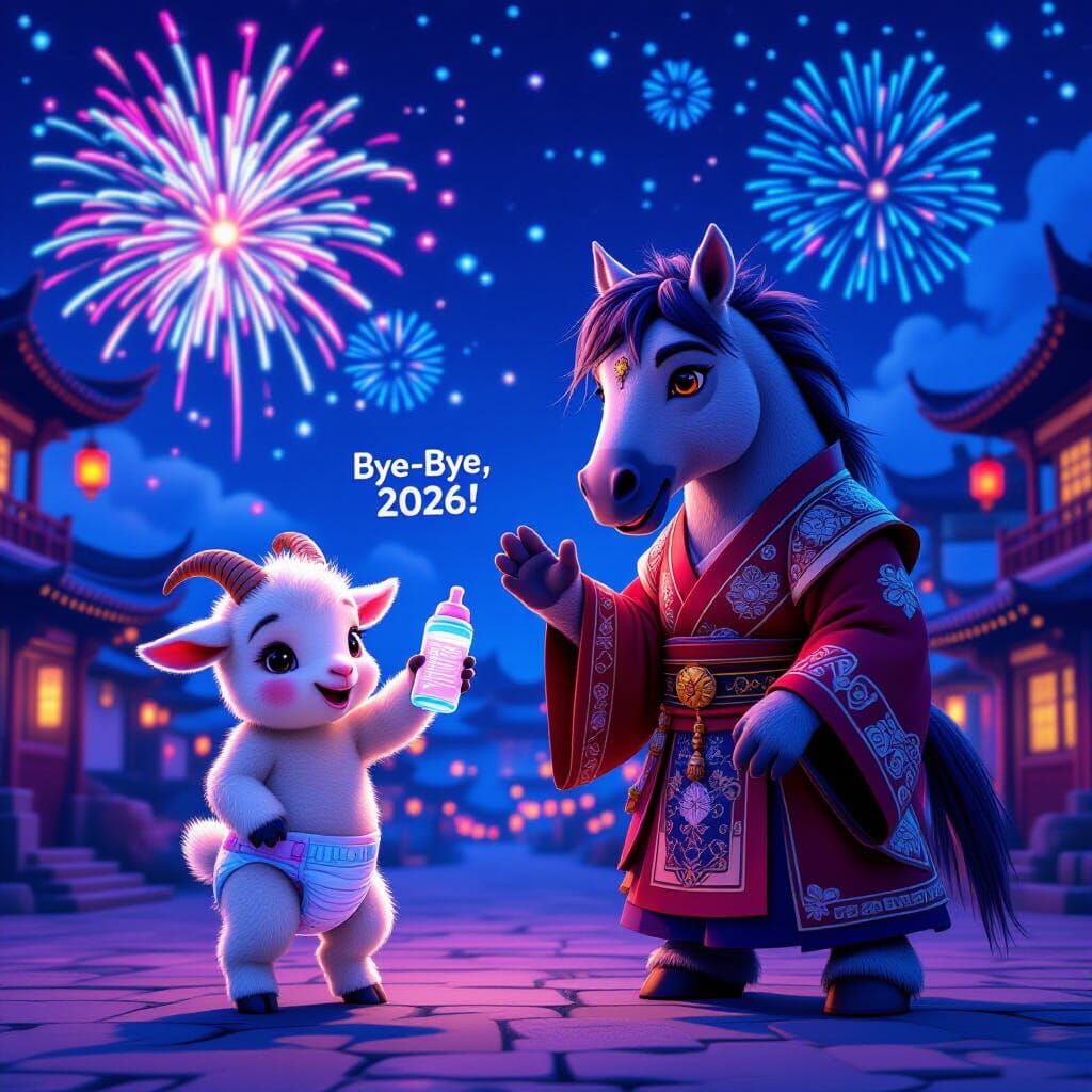 Baby Goat Bids Farewell to 2026 in Futuristic Celebration