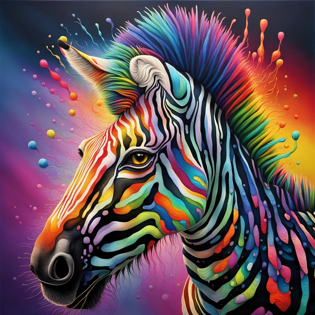 Rainbow Zebra Portrait in Surreal Abstract Style
