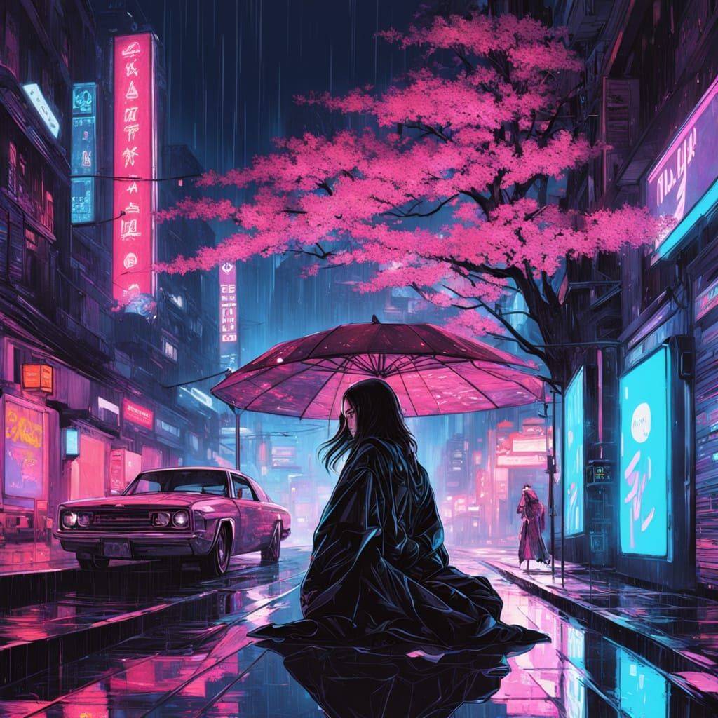 Cyberpunk Model in Rain-Slicked Alleyway