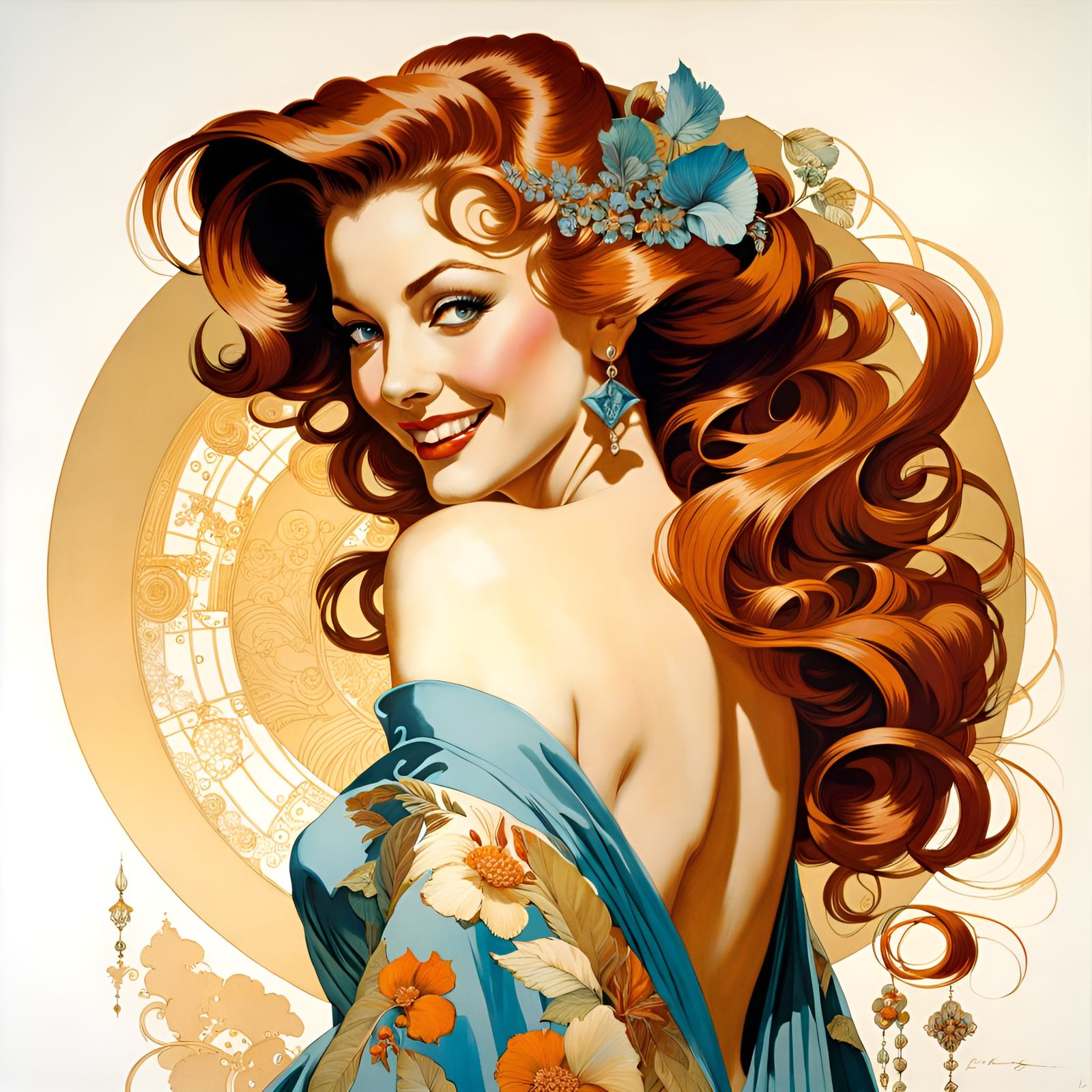 Smiling Woman in Backless Gown, Pin-Up Portrait
