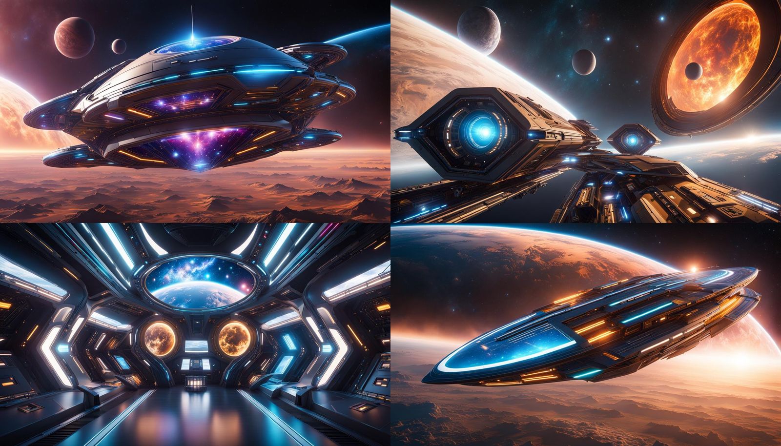 Symmetrical Starship Concept Art in Hyperrealism Style