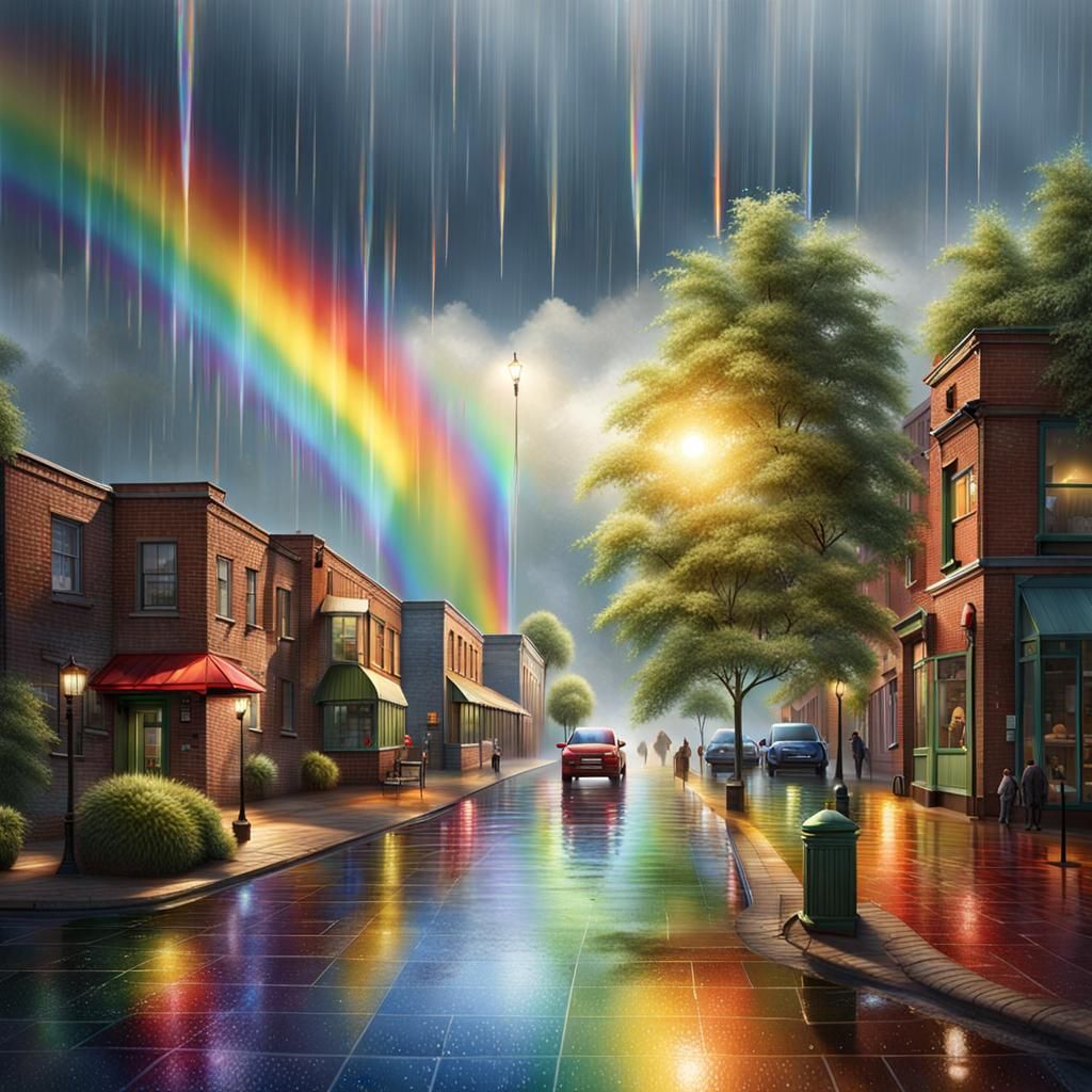 Rainbow Light on Raindrop in Hyperrealism