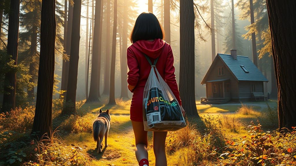 Mysterious Woman Walks Through Enchanted Forest with Hunter...