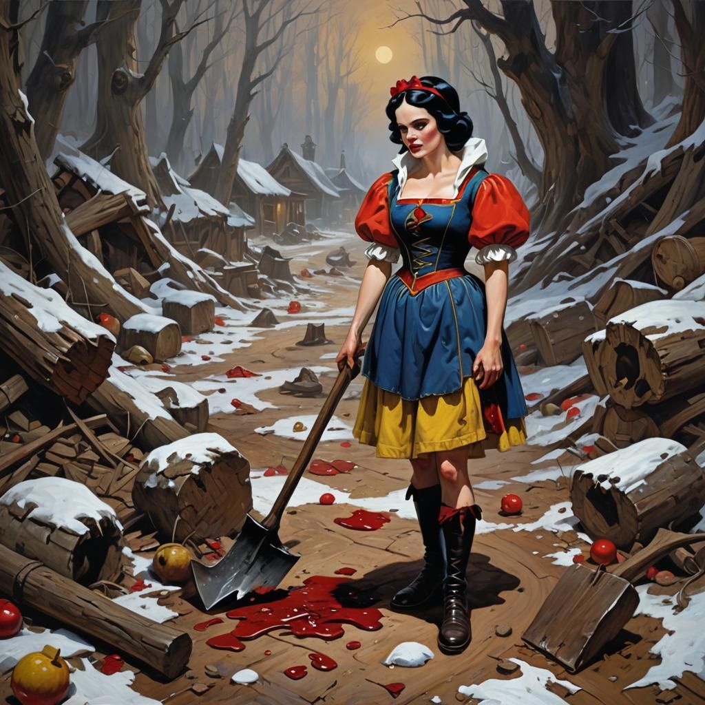 Snow White Horror: Red as Blood in Oil Painting Style