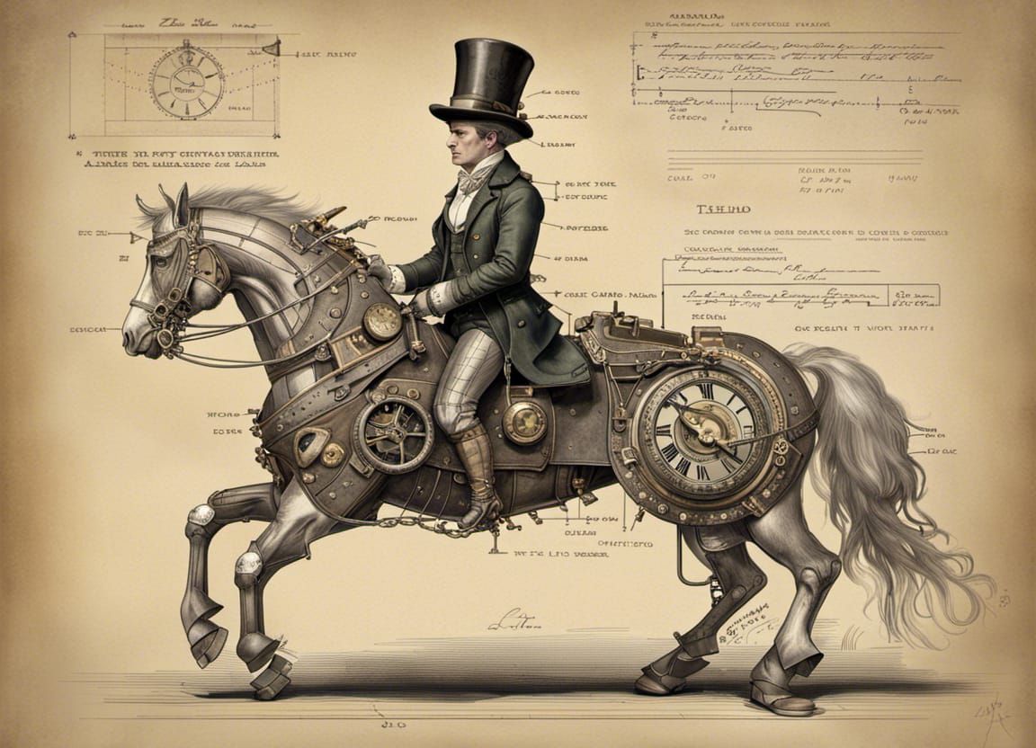 Steampunk Mechanical Horse with Top Hat Schematics