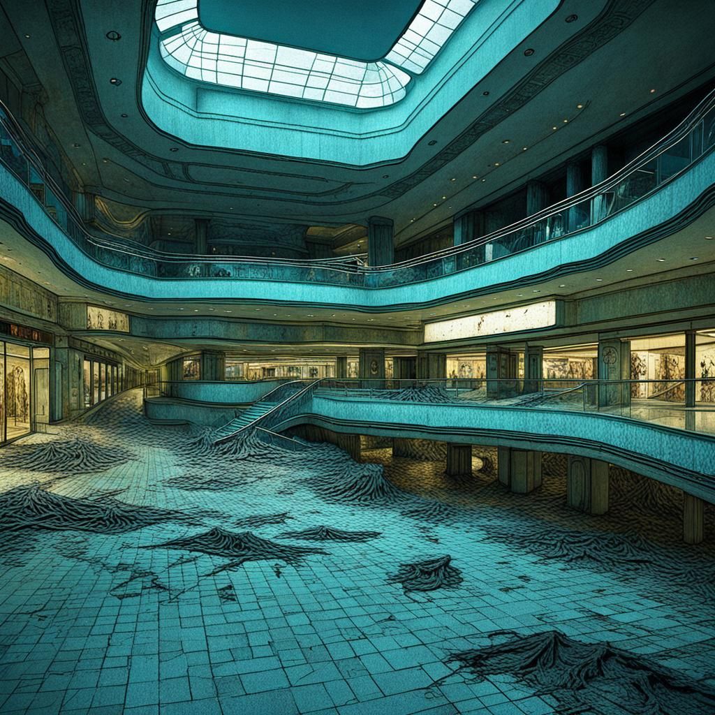 Abandoned Mall in Dark Surrealist Style
