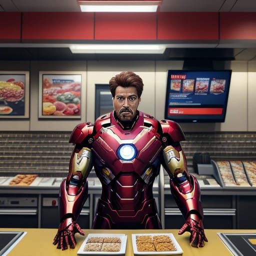Iron Man as a McDonald's Cashier