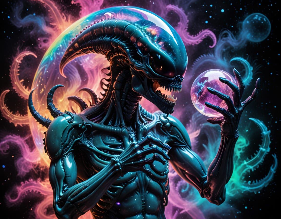 Ethereal Cosmic Realm with Xenomorphic Landscapes