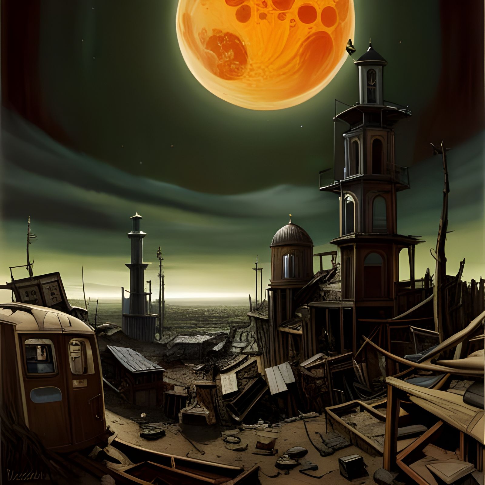 Eerie Post-Apocalyptic Wasteland in Surreal Collage Style