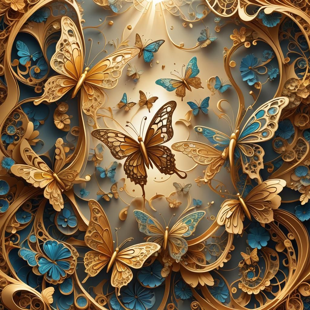 Butterfly Dancers Soaring in Abstract Fractal Art
