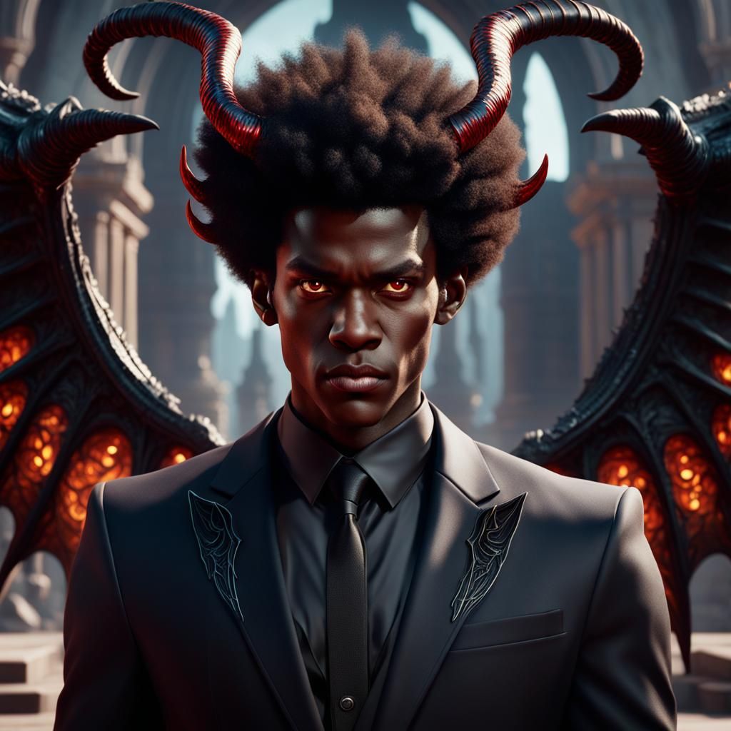 Demonic Teen in Black Suit, Digital Art