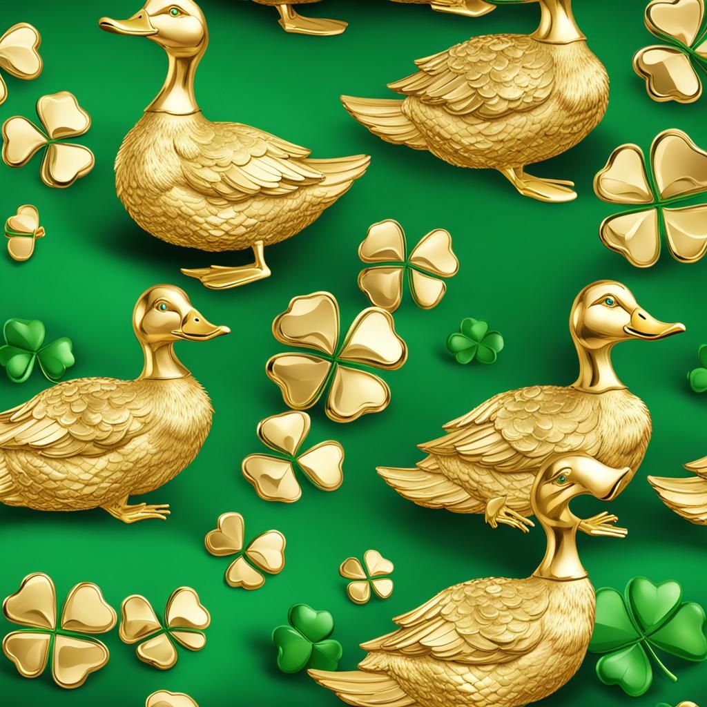 Golden Cartoon Duck with Emerald Clover