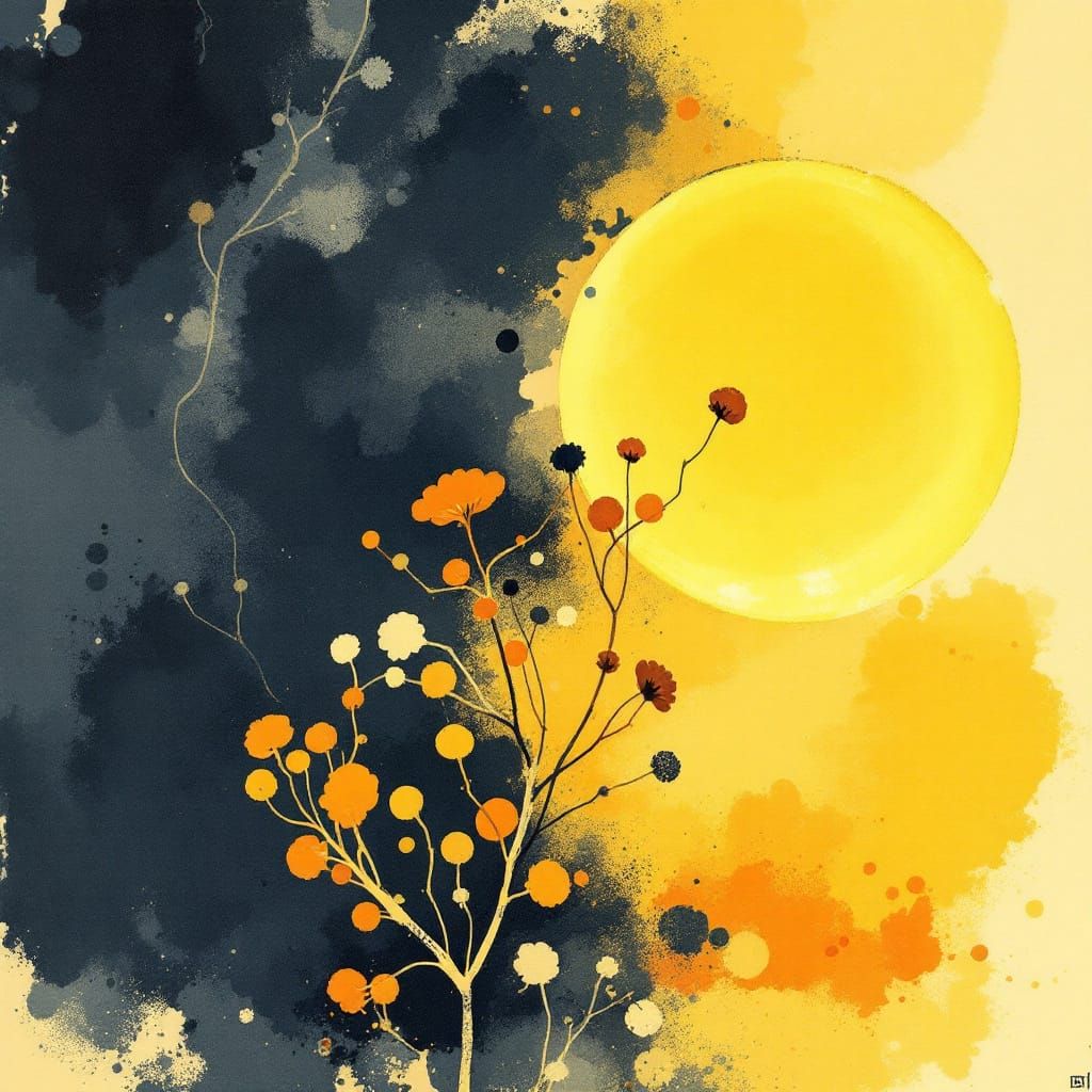 Zen Plant With Yellow Light Tendrils in Watercolor Style