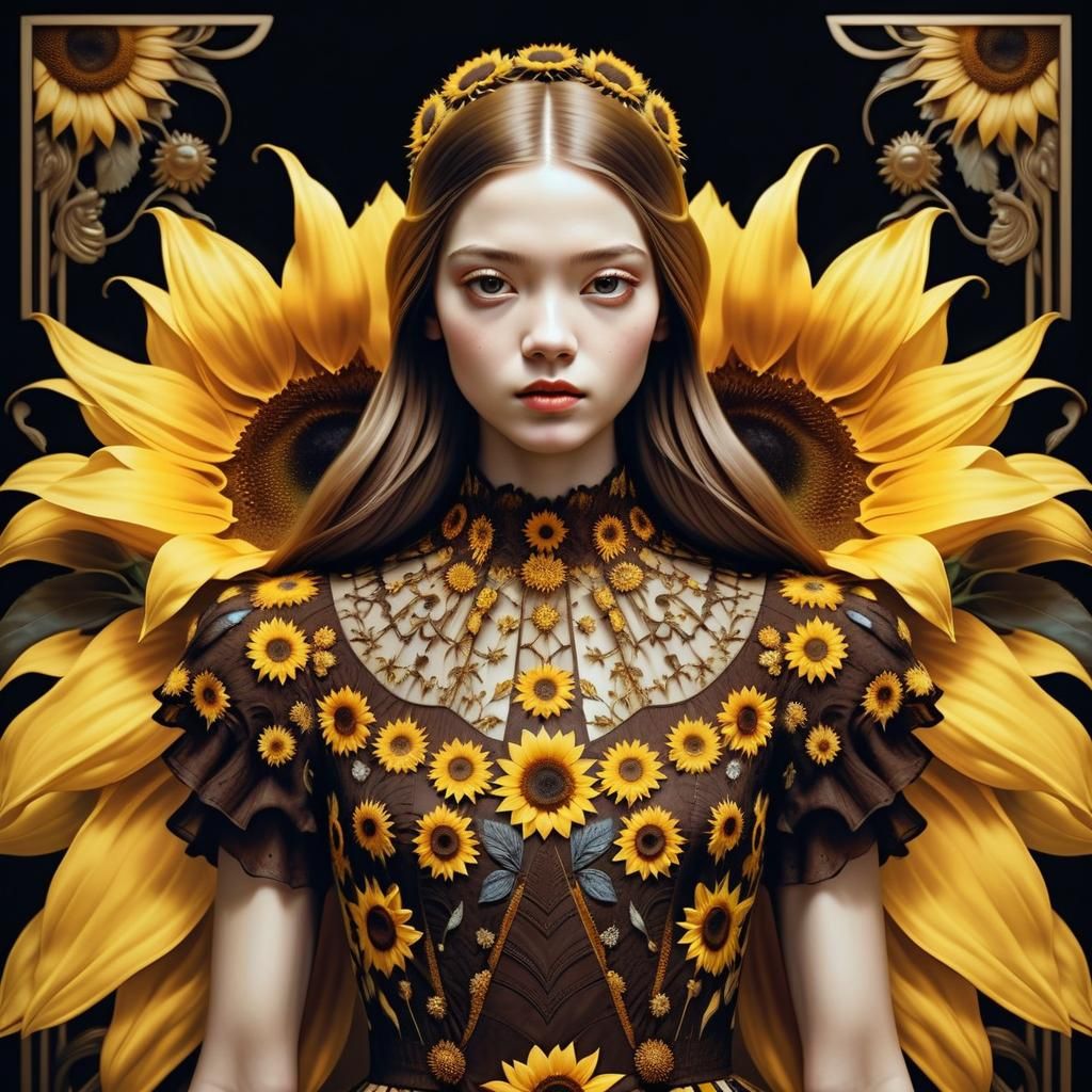 Woman in Sunflower Dress: Pop Surrealist Art Deco