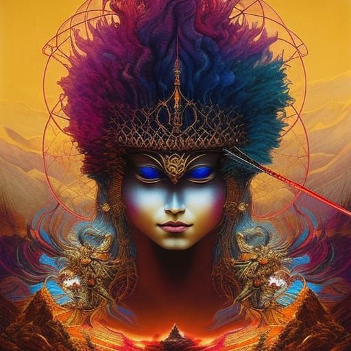 Wind Mage in Dangerous Mountains, Ink Art