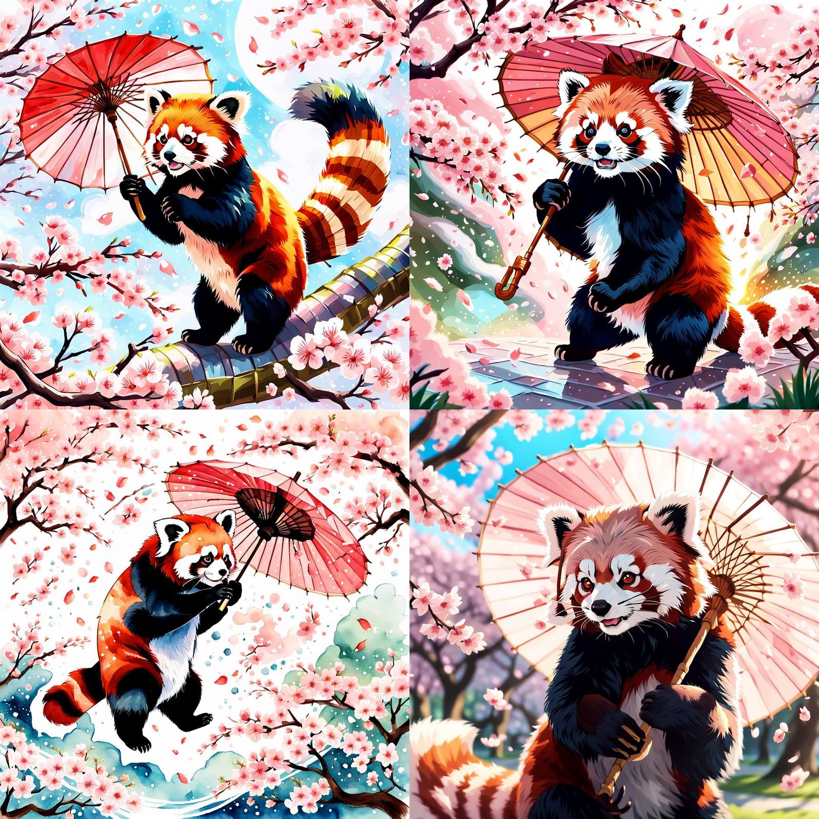Red Panda in Cherry Blossom Hurricane