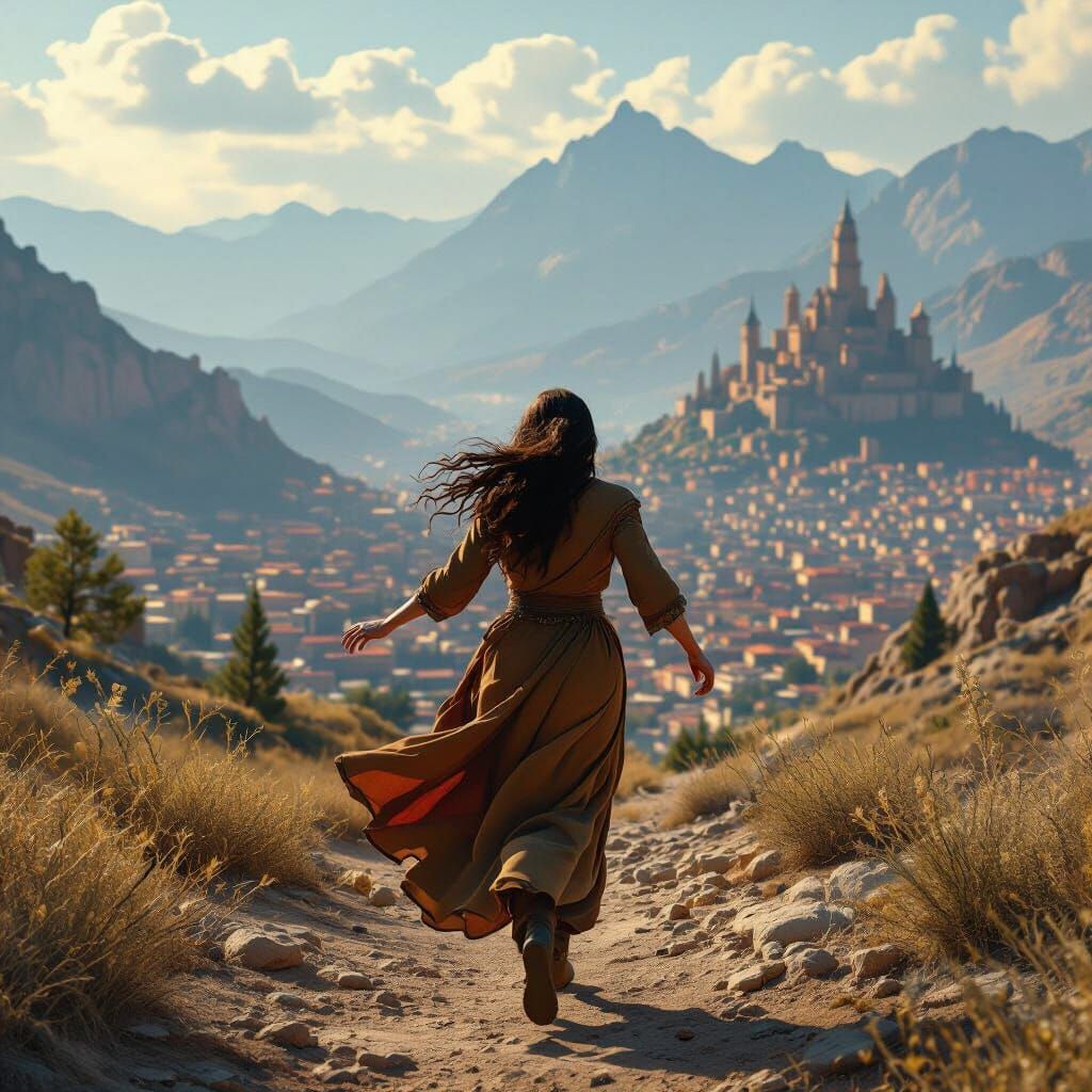 Lot's Wife Flees Burning City in Matte Painting