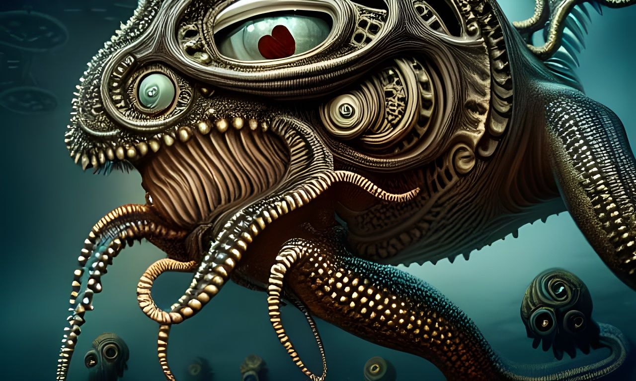 Detailed Lovecraftian Fish People in Sci-Fi Setting
