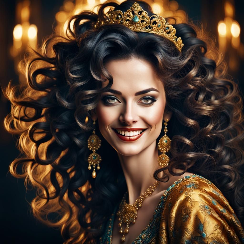 Baroque Portrait of Smiling Dark-Haired Woman