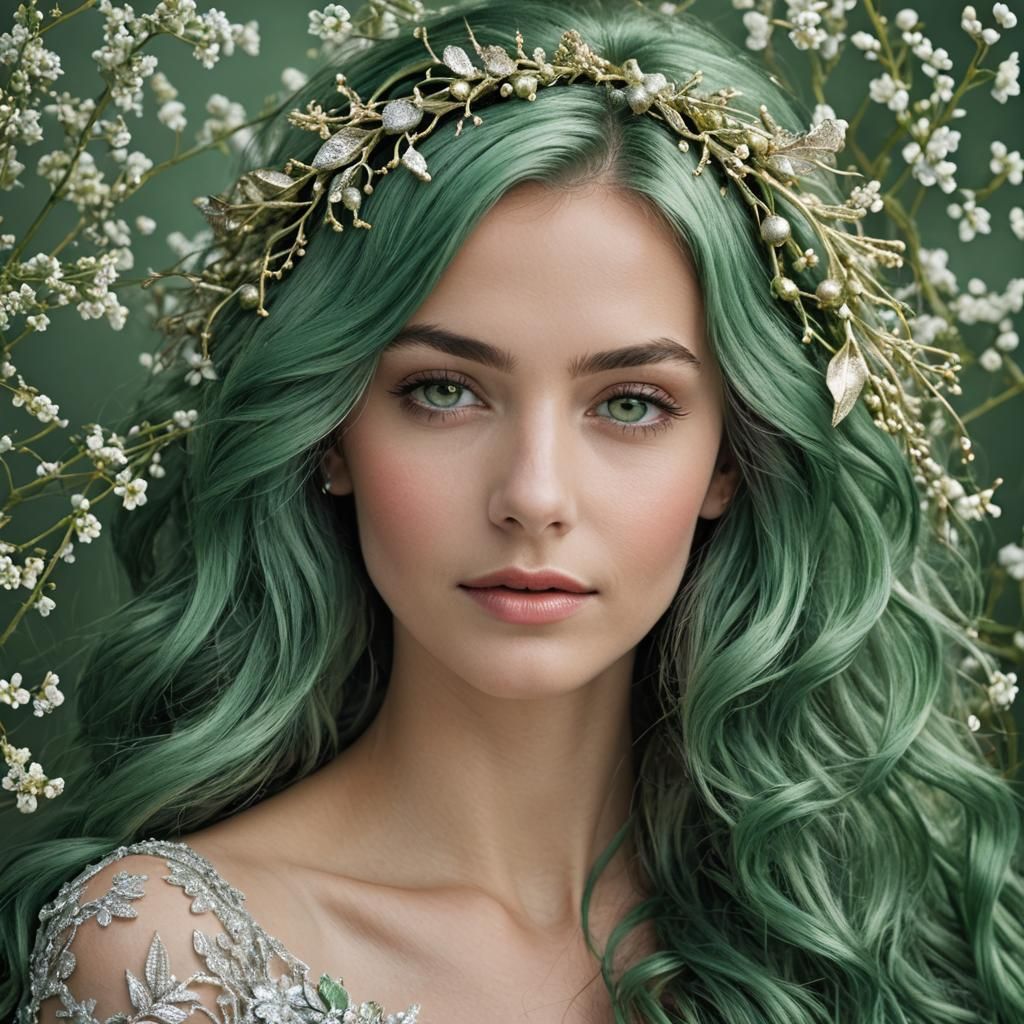 Lovely Mermaid with Green Hair and Silver Fins