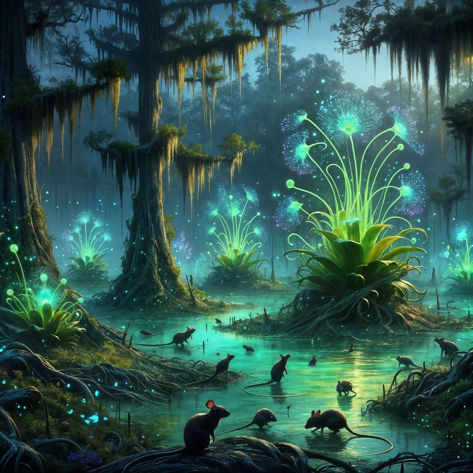 Bioluminescent Flora in Post-Apocalyptic Bayou