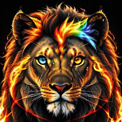Fiery Rainbow Lion Eyes: A Striking Image